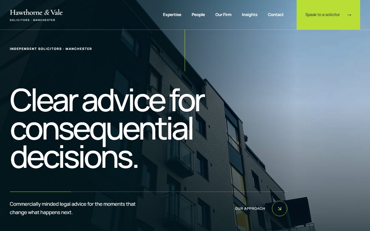 Live preview of the Hawthorne & Vale Solicitors website